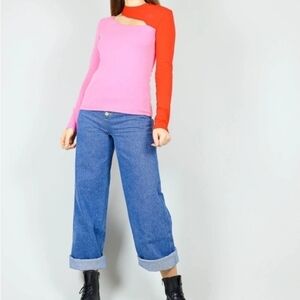 NWT blonde gone rogue Vanity Slit Jersey Top In Pink And Red M